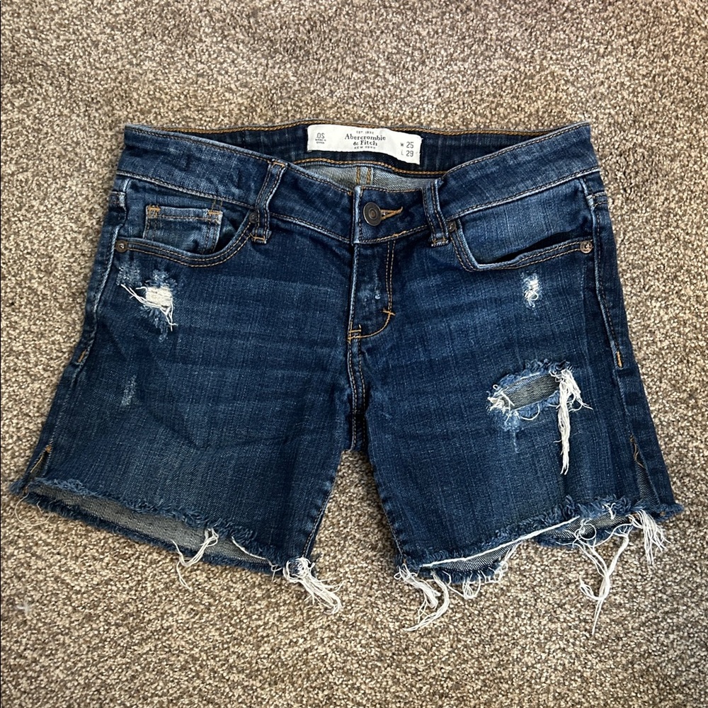 Abercrombie & Fitch Dark Blue Distressed Denim Cutoff Shorts